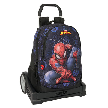 Mochila Escolar con Ruedas Spider-Man Attack Negro 32 x 44 x 16 cm